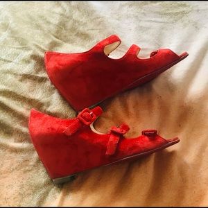 Louboutin orange suede wedges rare!!!